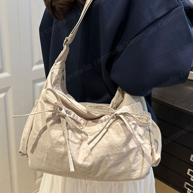 cammello 발레코어 리본 스트링 나일론 포켓 숄더백 여성 가벼운 미니 크로스백