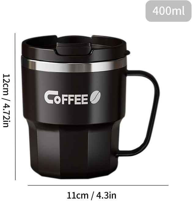 400ML 이중층 커피 머그컵 304 스테인리스 스틸 밀폐형 차가운 물과 겸용 절연 우유 용기, 301-400ml, B Style Black