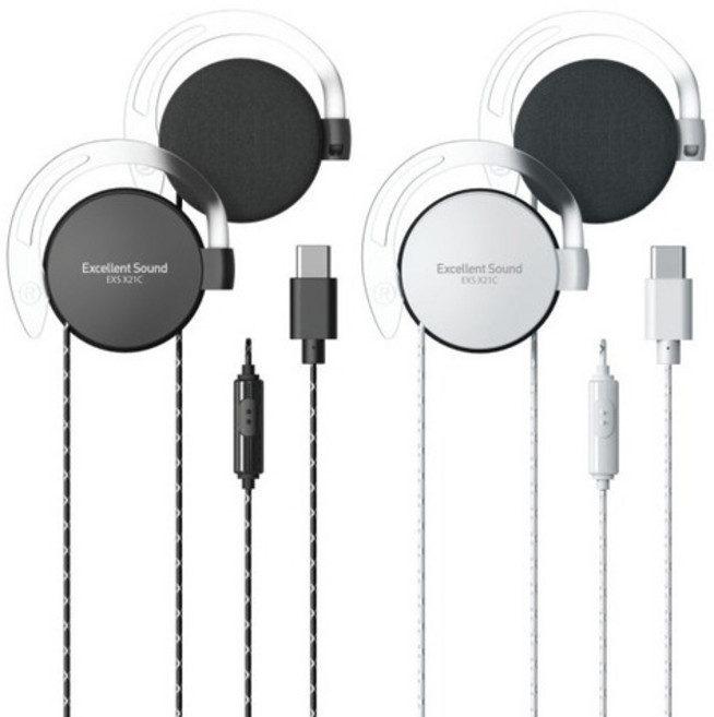 [EXS] EXS X21C 귀걸이형 이어폰 C타입 이어폰 클립형 헤드폰, 블랙