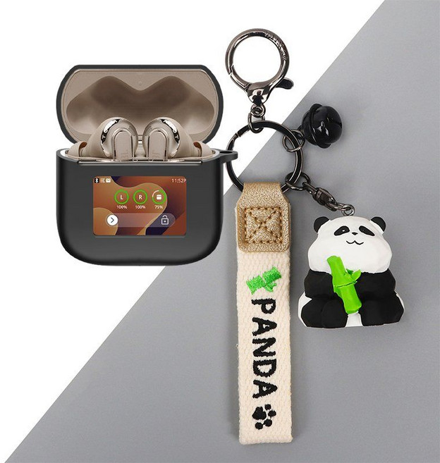 JBL 투어 프로3 케이스 피규어 키링 스트랩 버클 후크, 18 블랙 케이스 + 입체 대나무 팬더, JBL TOUR PRO2 케이스, 1개