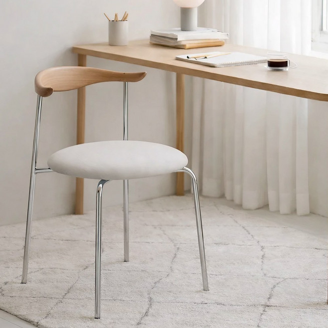 메르하임 카우 인테리어 원목 식탁의자, 1개, 아이보리