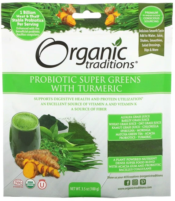 Organic Traditions 프로바이오틱 슈퍼 그린 강황 3.5 oz (100g), 1개, 100g - 쿠팡