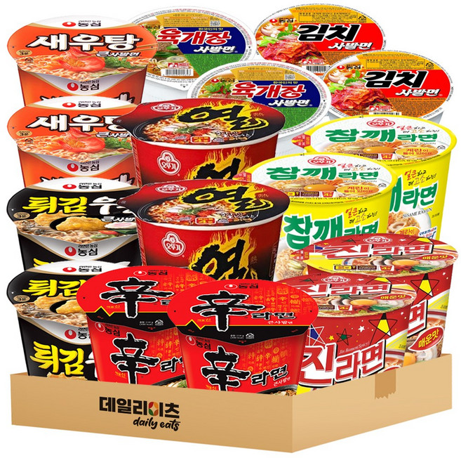 농심 오뚜기 큰사발 8종 16개입(신라면2+새우탕2+튀김우동2+진매2+참깨2+열2)+(육개장사발2+김치사발2), 1개