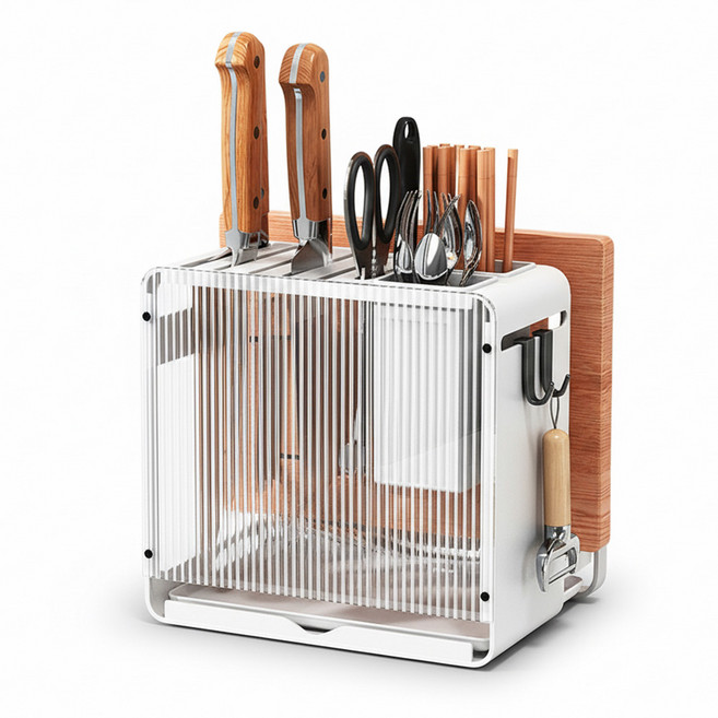 미니플 모던라이프 칼블럭 칼 가위 수저 도마 수납장 수납꽂이, B, 화이트