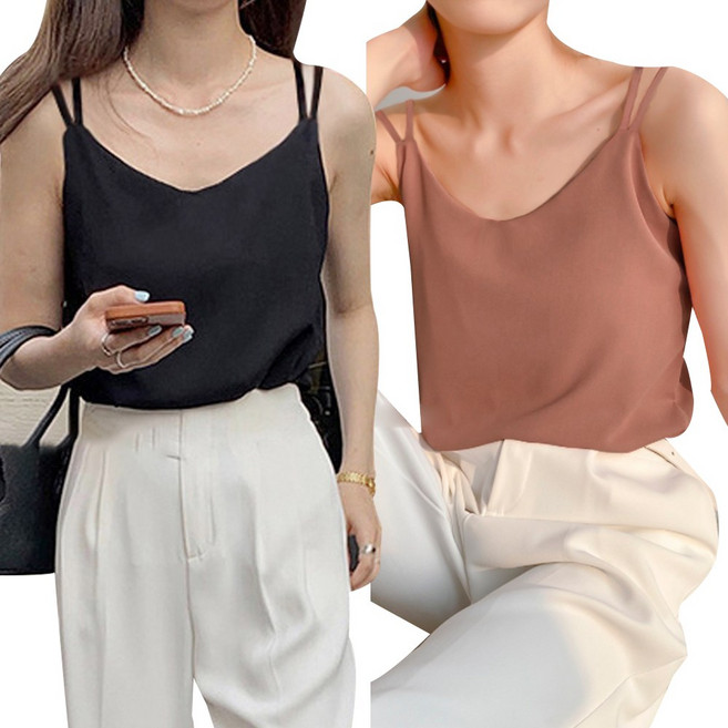 나시티 (2개) 쉬폰 끈 나시 베이직 슬리브리스 여성 민소매 이너