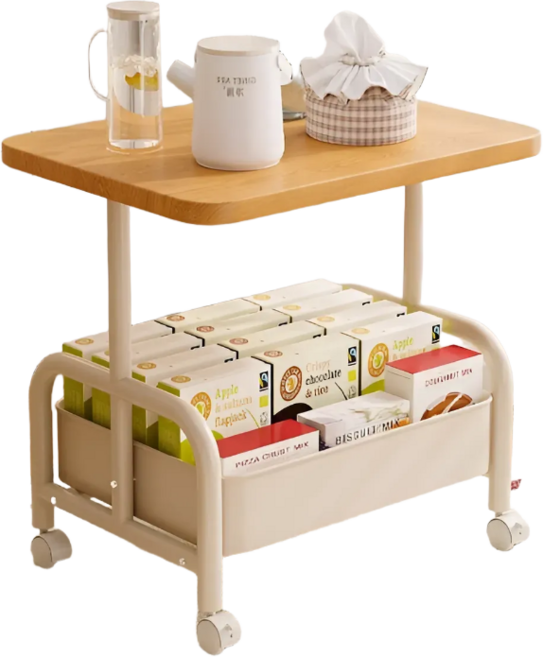 오브제홈 이동식 원목 수납 사이드테이블, 화이트 우드