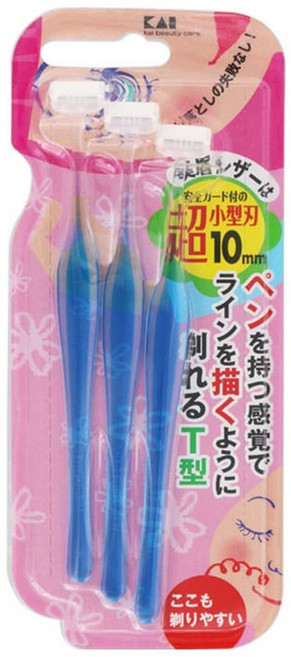 일본 KAI 카이 쁘띠 눈썹칼 T형 눈썹면도기 3개입, 1세트, 블루