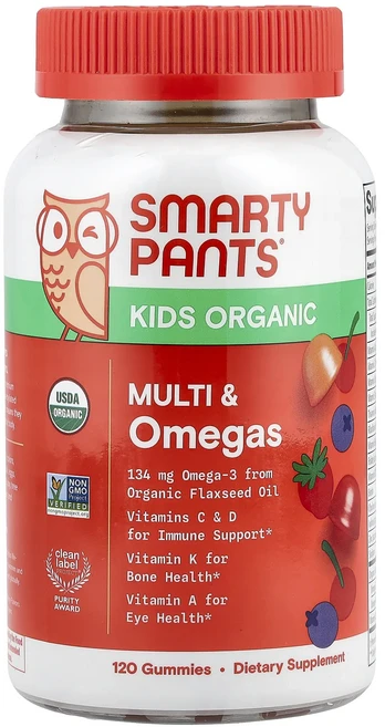 SmartyPants 키즈 오가닉 멀티 및 오메가 구미젤리 혼합 베리 및 체리 맛 구미젤리 120개, SmartyPants키즈오가닉멀티및오메가구미젤리혼합베리 - 쿠팡