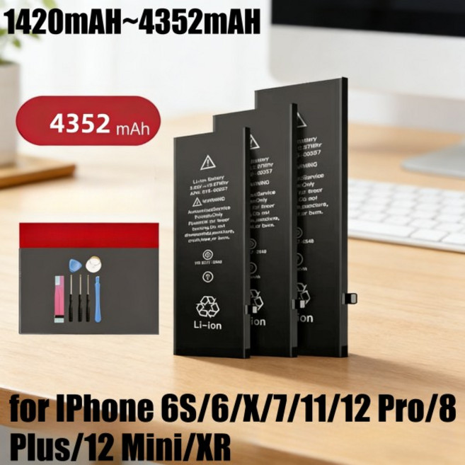 도구가 포함된 IPhone 6S/6/X/7/11/12 Pro/8 Plus/12 Mini/XR 리튬 이온 배터리용 4352mAh 고용량 교체, 10 5 1440mAh, 01 빠른  Mainland