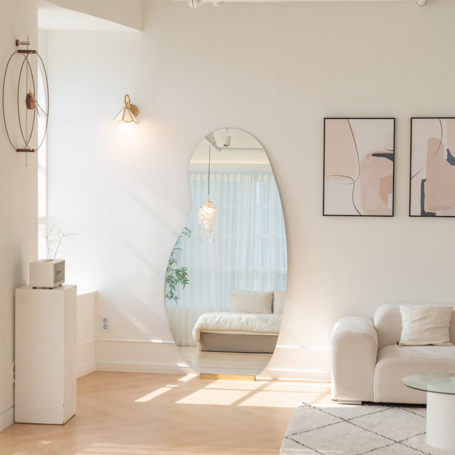 거울미인 클라르테 공룡알 전신거울 스탠드 벽걸이 높이 1800, 원목(일반거치형)