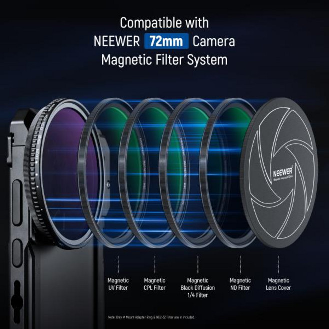 NEEWER 마그네틱 가변 ND2-32 폰 렌즈 필터 세트 M 마운트 어댑터 링 포함 삼성 갤럭시 S23 S22 울트라 케, 01 CHINA, 1개