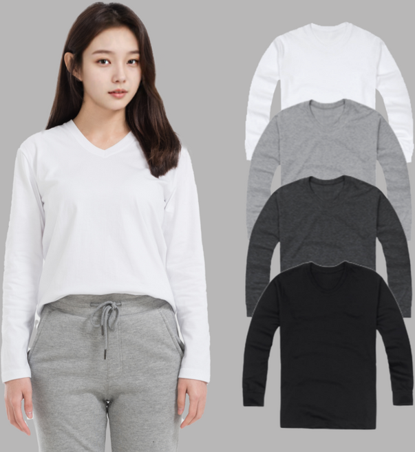 긴팔 프리미엄 V넥 브이넥 티셔츠 국내생산 남여공용 S-2XL 빅사이즈