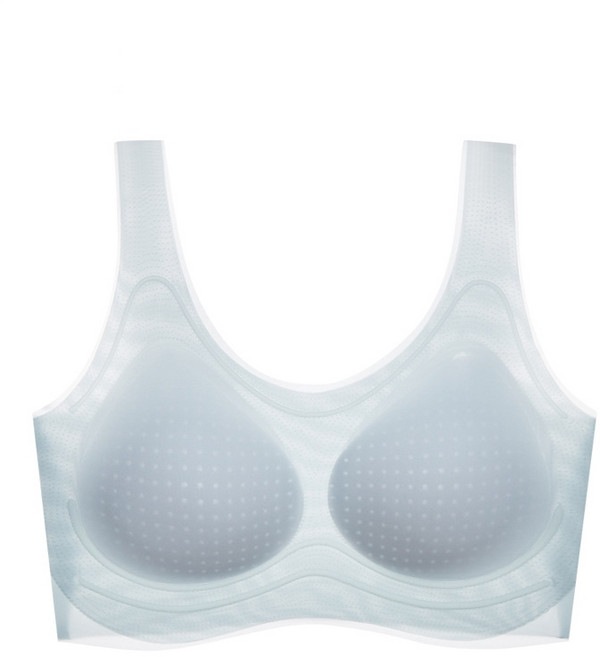 QHL 無痕輕柔空氣感固定杯包覆無鋼圈內衣 M-XL 藍色