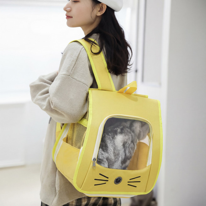 포클릿 고양이 초경량 접이식 백팩, 치즈 옐로우, 1개