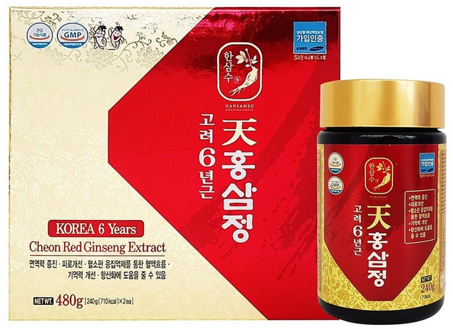 건강지킴이 한삼수 고려6년근 천홍삼정 240g x 4병, 4개