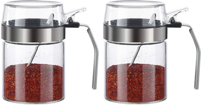 트래블앤쿡 원터치 스푼 내열유리 양념병 300ml 450ml + 스티커1매 증정, 2개
