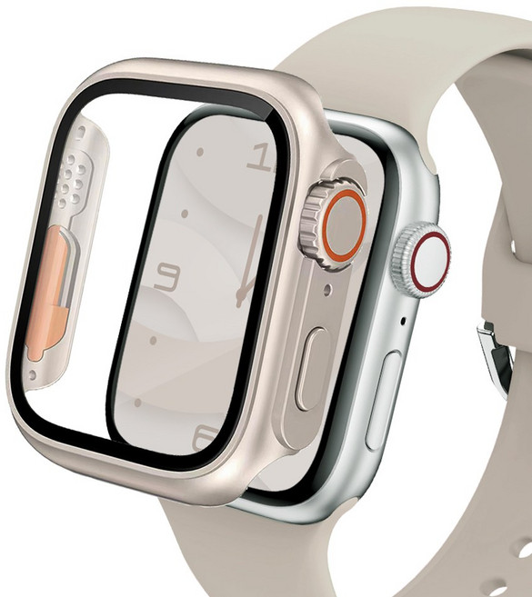 아이메이드잇 애플워치 강화유리 9H 풀커버 케이스, 스타라이트, 1개