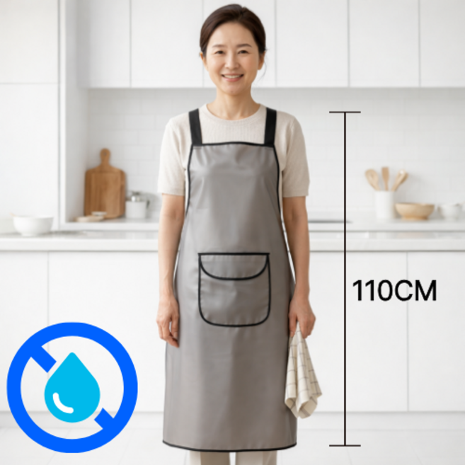 쿠할 가벼운 방수 앞치마 H형 투명 주방 공방 업소, 1개, 블랙