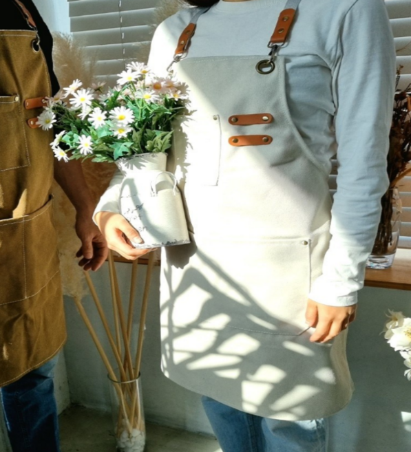 그라온 데일리 주방 카페 캔버스 방수 앞치마, 1개, 아이보리