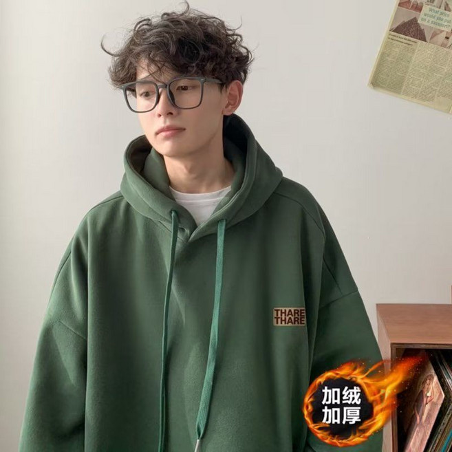 美式復古青少年重磅連帽衛衣 春秋季寬鬆休閒上衣