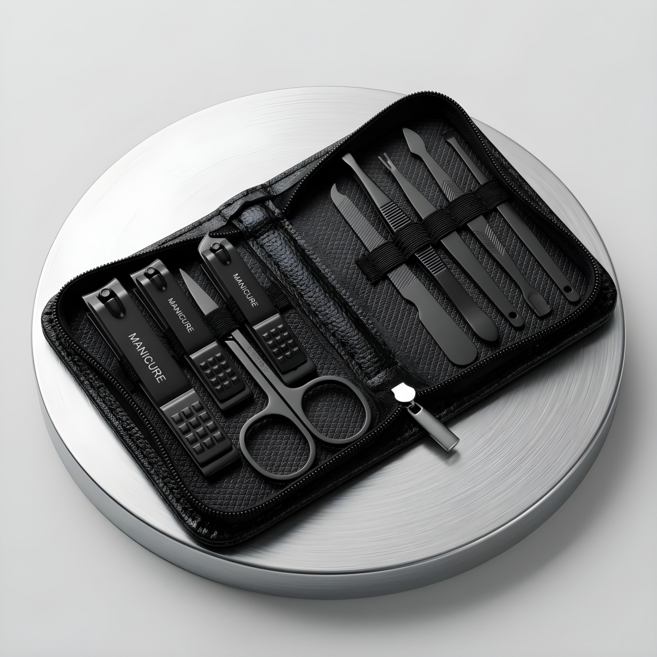 만민365 손톱깎이 발톱깎이 9종 세트, 1개, 블랙