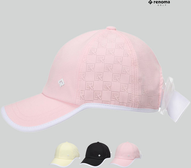 레노마골프 NC야탑점 여성 여름 리본 펀칭 핑크 육각캡 RWACO6805, 1개, 블랙