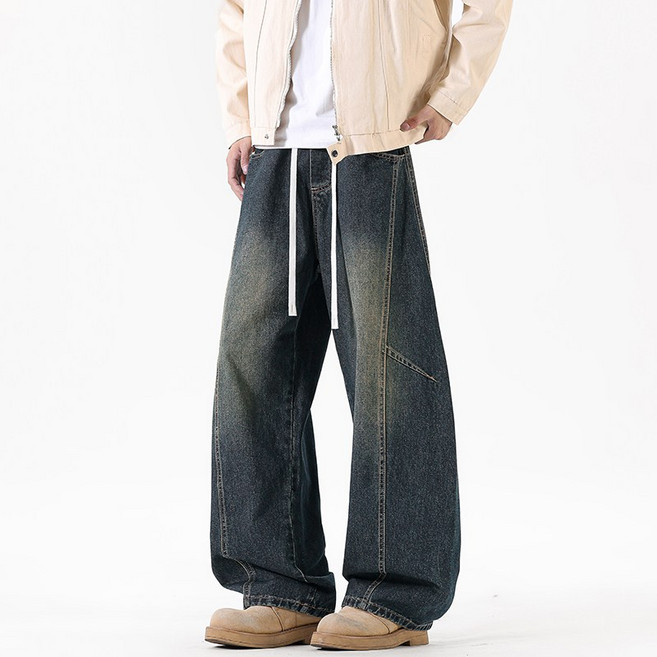 BDICOOL 남자 밴딩 와이드 데님 커브드 팬츠 롱 데님 일자 팬츠 청바지 7459