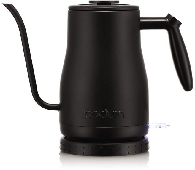 Bodum 963.9g34온스 비스트로 구즈넥 전기 물 주전자 푸어 오버 커피 및 차 브러시드 스테인리스 스틸 134007, Matte Black