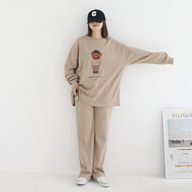 애플망고샵 여성 상하의세트 차렷곰돌 긴팔 조거팬츠세트 티셔츠바지 세트