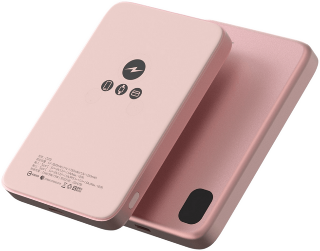 POLYBATT 超薄鋁金屬磁吸行動電源 5000mAh 18W PD/QC 快充 適用iPhone Apple Watch AirPods Samsung Galaxy 粉色 LT002, 粉色,單入
