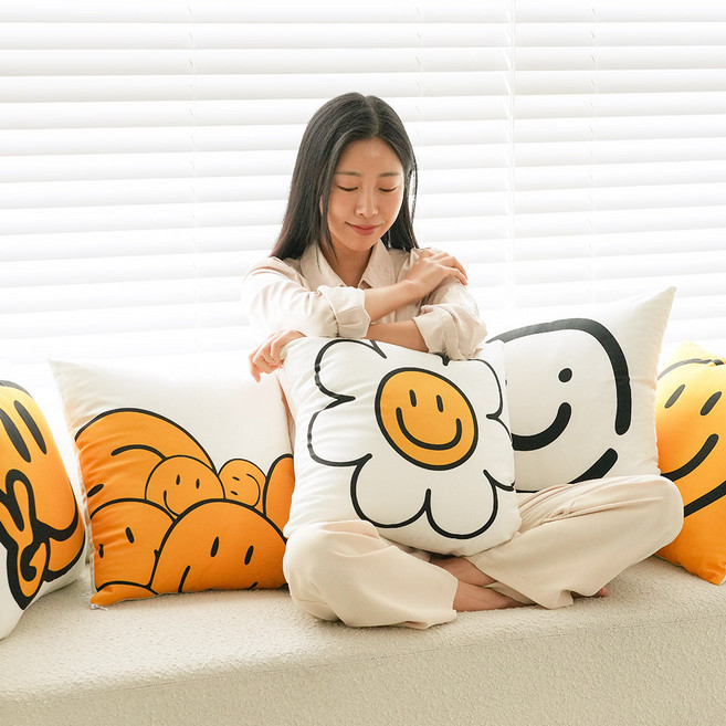 러프 소파 쿠션(솜포함) 45x45 해피스마일 A