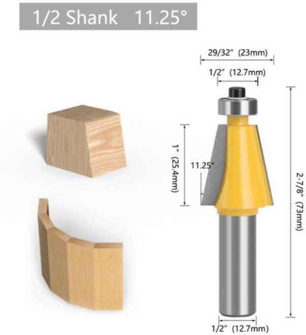 LAVIE 목공 밀링 절삭 비트 1/2 인치 생크 11.25 22.5 30 도 모따기 및 베벨 테두리 라우터 개, 01 11.25 Degree