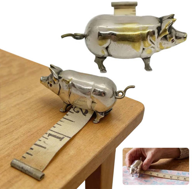 루베이 미니 황동 돼지 줄자 빈티지 디자인 녹 방지 정밀 눈금 측정 가정/액세서리/선물, 1개