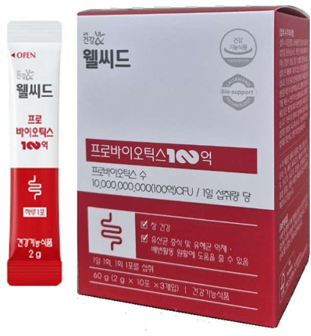 웰씨드 프로바이오틱스 30포(1일1포) 장건강 유산균증식 및 유해균억제, 1개, 60g