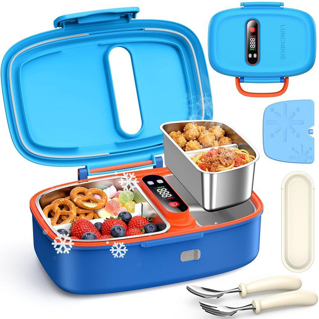 Cordless Electric Lunch Box for Kids with Ice Pack Chill & Warmer Food Zone Scheduled Heating Port, Blue