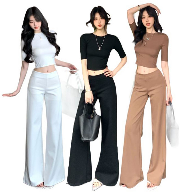 히또리 모임 클래식 베이직 크롭티 와이드 팬츠 세트 C0544