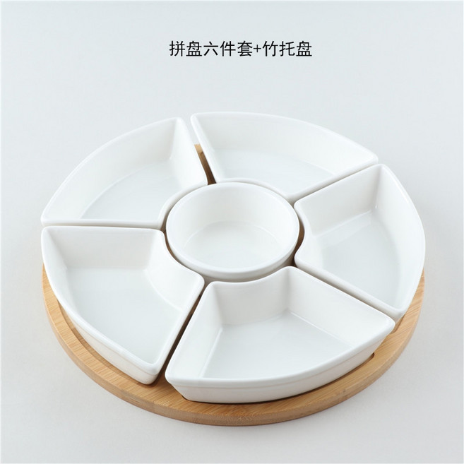 LOKEXING 회전접시 월남쌈 구절판 과일 안주 플레이팅 그릇 그릇6종+우드판 1개