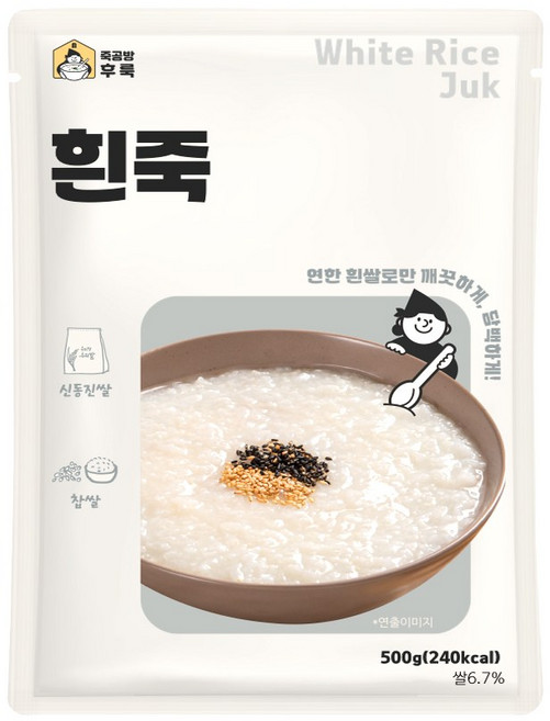 죽공방후룩 흰죽 500g / 죽종류 16종 영양죽 다이어트죽 파우치죽 아침밥 쌀죽 밥죽 즉석 쌀 죽 간편죽, 1개