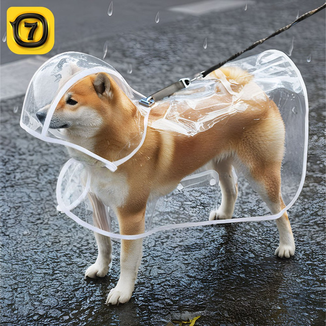 강아지 우비 강아지 후드 레인코트, 1개, 투명