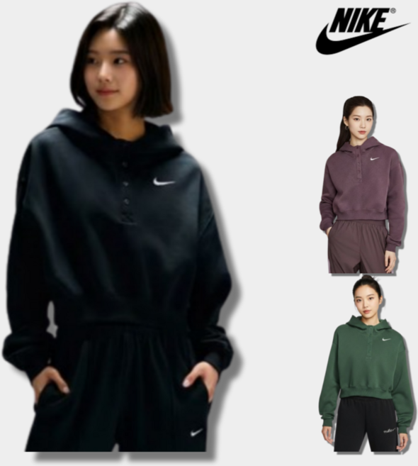 매장정품 나이키 크롭 후드 자켓 여성 플리스 오버핏 크롭컷 긴팔 여자 라운지웨어 후드티셔츠