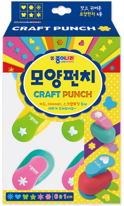 종이나라 모양 펀치 6종 세트, 코스모스, 하트, 나비, 별, 눈송이, 꽃송이, 1개