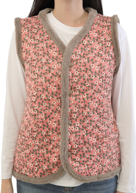 (털조끼/7컬러) 겨울 방한 촌캉스 후끈 열조끼 누빔 플라워패턴 김장조끼 경량 꽃무늬 할머니 엄마 중년층 커플