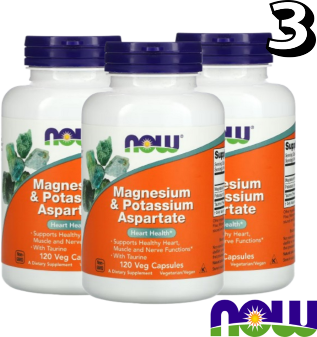 나우푸드 마그네슘 포타슘 타우린 120캡슐 칼륨 아스파테이트 Magnesium 3개, 120정