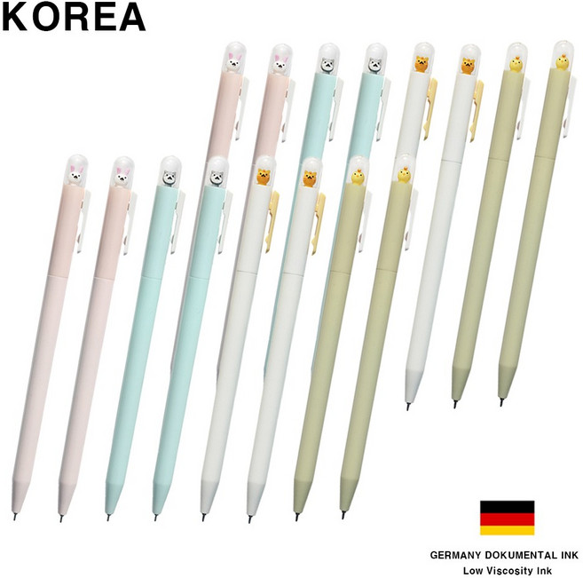 코리아 귀여운 캐릭터 니들펜 필기감좋은 초저점도 독일 잉크 볼펜 0.7mm, 16개, 색상혼합