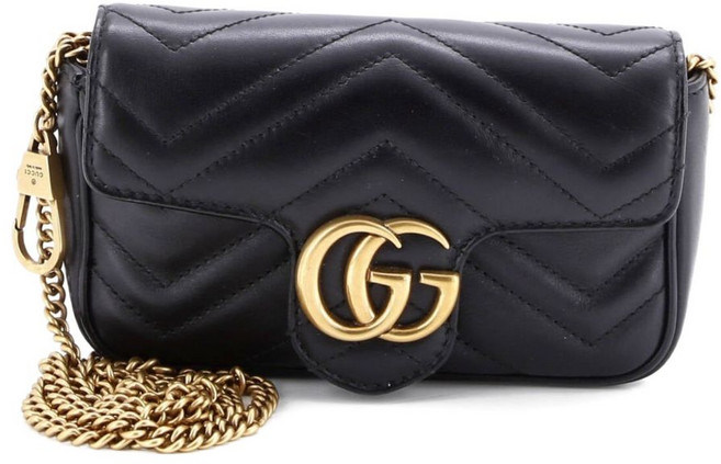 구찌 중고 GG 마몽 플랩 백 마틀라세 레더 수퍼 미니 크로스 백