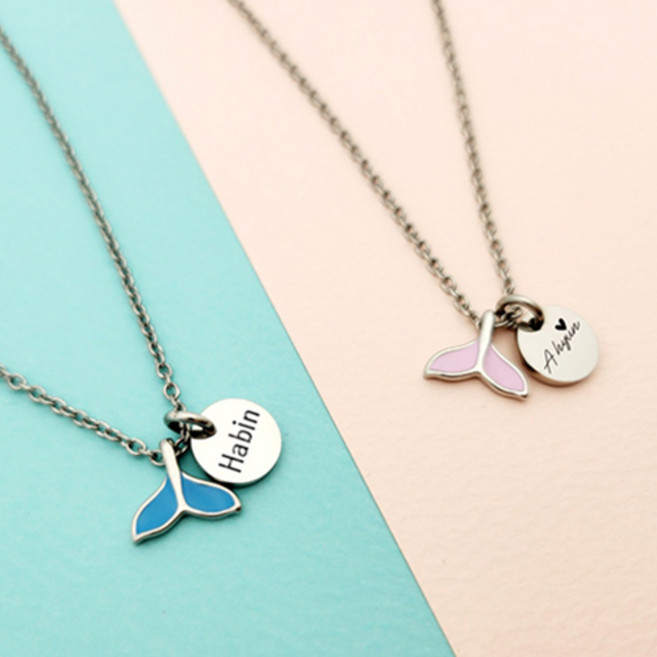 [페리베리] 써지컬스틸 행운 안전의 상징 에나멜 고래꼬리+미니원 목걸이 팔찌 각인목걸이