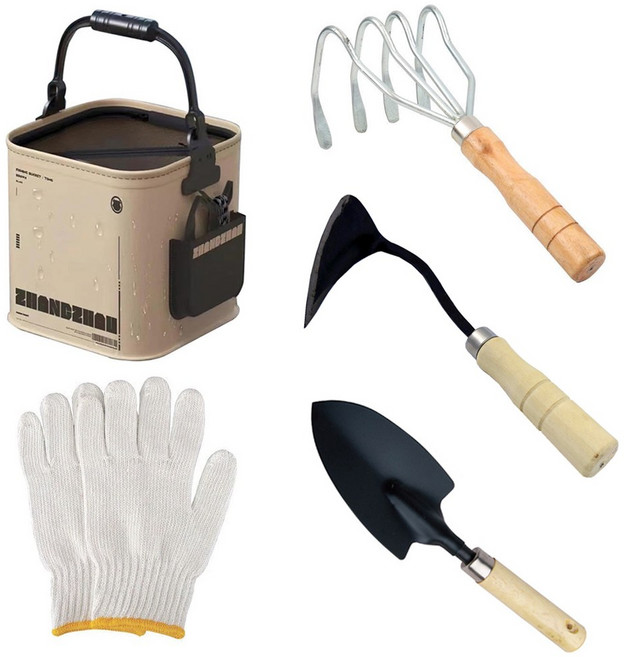 해루질세트 호미 4발 갈퀴 두레박 물통 해루질 장비 갯벌 체험, 해루질세트(두레박 4발갈퀴 호미 모종삽 면장갑)