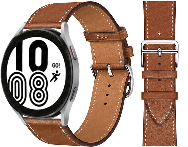 Fegwilde 20mm 22mm 갤럭시워치 호환 가죽 스트랩 싱글투어 레더 밴드 워치7/6클래식/5골프/4 40mm 44mm 45mm 43mm 47mm 42mm 46mm, 갈색