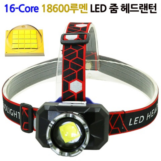 XHP160 16-Core 18600루멘 LED 충전 줌 헤드랜턴(P705)/18650충전지내장/USB, 1개