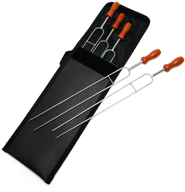 바베큐꼬치 2열 스텐꼬치 5P+가죽가방 세트 캠핑꼬치 꼬치 화로대 참숯 꼬치구이세트 캠핑용품, 1개